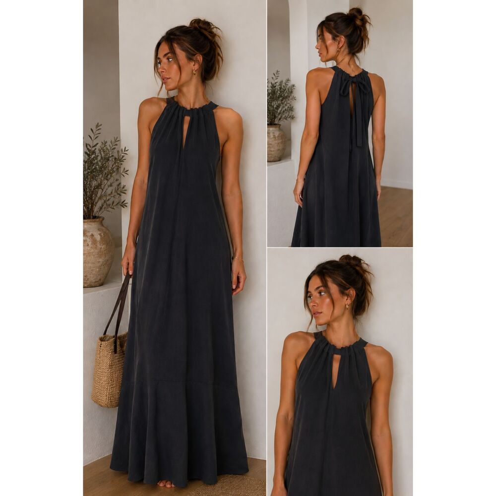 GREY JASON WU High Neck Maxi Dress Black Sz 4